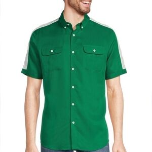 NWT Murano Green Slim Fit Mens Causal Button Short Sleeve Shirt Size Medium